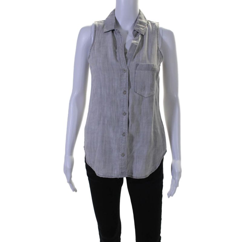 Bella Dahl Womens Front Pocket Sleeveless Collared Buttoned Blouse Gray Size Xs